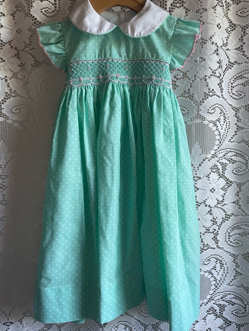 EDGEHILL COLLECTION Girl’s 4T Mint Green Polka Dot Dress with White Collar